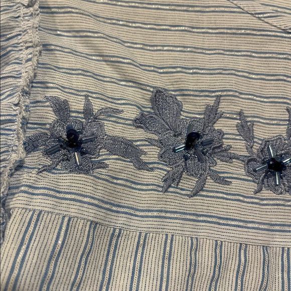 Westport Blue and Sparkly Silver Pin Stripe Embroidered Beaded Flare Sleeve Top - Picture 4 of 7